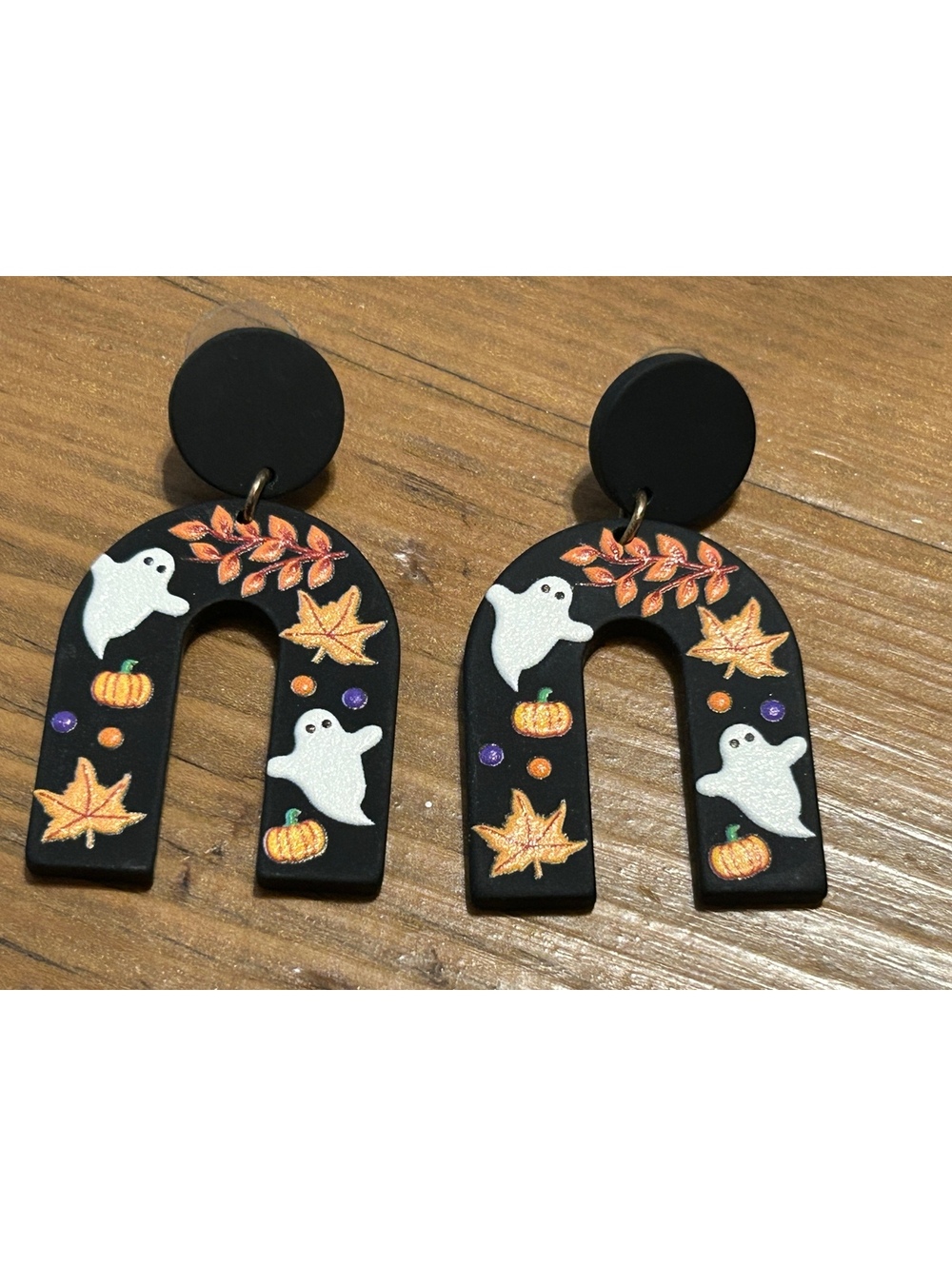 Hand-Painted Halloween Ghost and Pumpkin Dangle Earrings